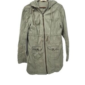 Hollister Utility Jacket Army Green Cotton Cinch Waist Parka S Chore Coat Y2K